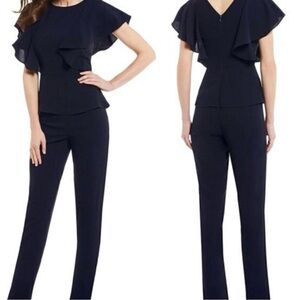 ANTONIO MELANI Navy Ruffle Sleeve Pantsuit
